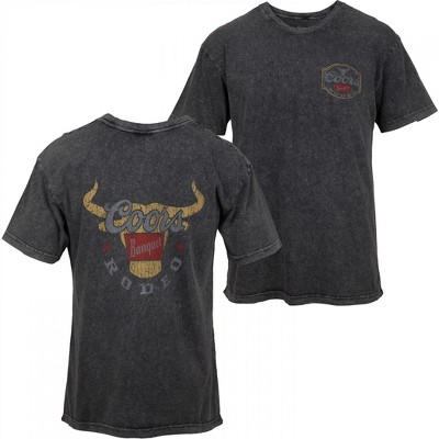 Mens Coors Banquet Rodeo Long Horns Logo Distressed Front and Back T-Shirt
