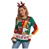 Clearlove Women's Ugly Christmas Sweaters Cute Fuzzy Funny Festive Crewneck with Santa's Magical Carriage - 3 of 4