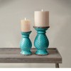 Manual Woodworkers and Weavers Earth Candle Holders Set of 2, Large Turquoise Ceramic, Rustic Modern Accent for Tables or Shelves - 2 of 3