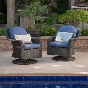 Christopher Knight Home Liam Outdoor Wicker Swivel Club Chairs with Cushions (Set of 2) - 1 of 4