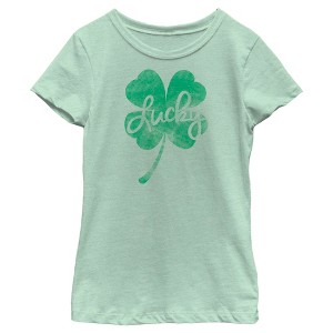 Girl's Lost Gods St. Patrick's Day Lucky Retro Shamrock T-Shirt - 1 of 3