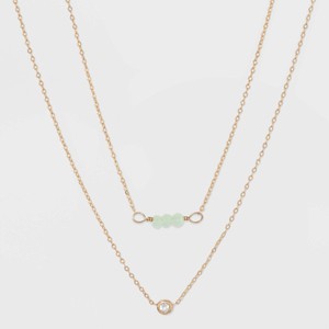 Silver Plated White Topaz & Amazonite Crystal Duo Necklace - A New Day Gold, Adult Unisex