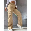 Women's Summer Fall Casual Elastic Waist Wide Leg Straight Cargo Pants Flap Pockets Loose Fit Solid Color Daily Long Trousers - 2 of 4