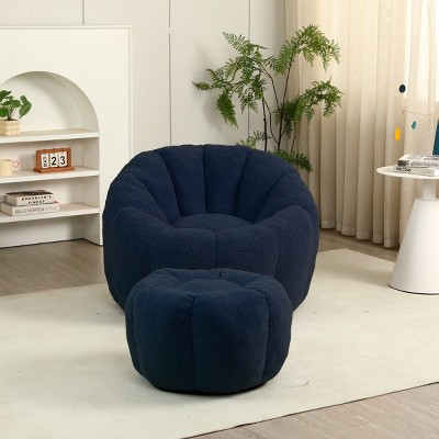 Teddy Fabric Bean Bag Chair with Footstool, Foam-Filled Lounge Sofa, Cozy Floor Seating for Relaxing-Baofuwish