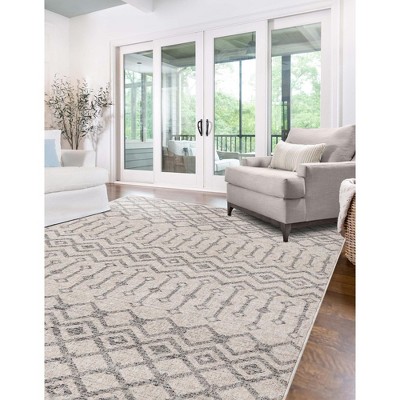 Eco-Friendly Ivory Geometric 4' x 6' Synthetic Area Rug