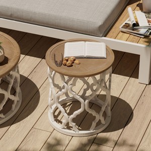 JIONJOY White Round End Table - Farmhouse Tray Top Side Table with Curved Base for Small Spaces - 1 of 4