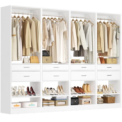Aheaplus Freestanding Closet Organizer with Drawers and Shoe Rack, Walk-In Closet System with Hanging Rods