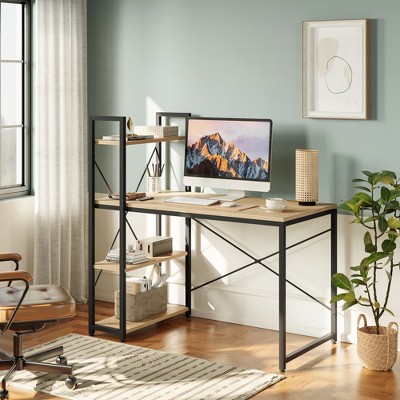 Bestier 47inch Computer Desks with Reversible Bookshelf, Standing Writing Desk for Home Office/Studying/Gaming