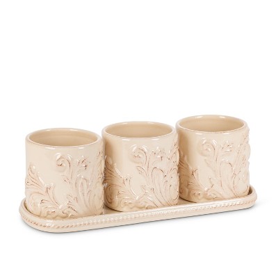 GG Collection Acanthus stoneware 3-piece herb/plant holders with tray