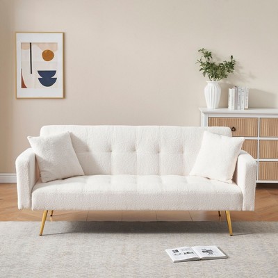 NicBex Modern Teddy Fleece Loveseat Sofa with Pillows & Adjustable Backrest,Solid Wood 2-Seater Sofa for Living Room,Bedroom