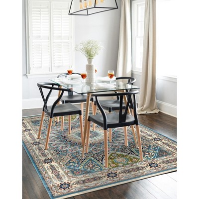 Blue Floral 8' x 10' Stain-Resistant Easy Care Rug
