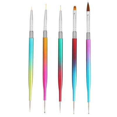 Unique Bargains Nail Art Brushes Silver Tone Multicolored 3 Pcs : Target