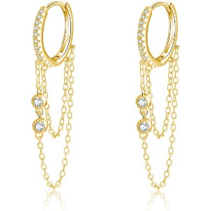 925 Sterling Silver Chain Drop Earrings Hoop for Women Teens CZ Hoop Chain Earrings Dangle - 1 of 4