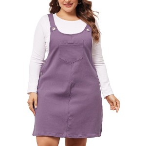 Agnes Orinda Women's Plus Size Casual Adjustable Straps Button Patch Pockets Mini Denim Jumpers - 1 of 4