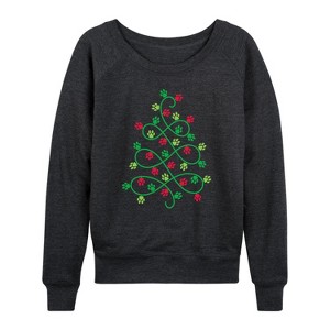 Women's - Instant Message - Christmas Tree Paw Prints Lightweight French Terry Slouchy - 1 of 4