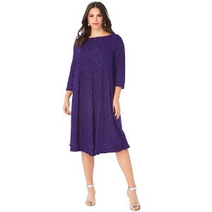 Roaman's Plus-Size 3/4 Sleeve Boatneck Lace Swing Dress - 1 of 4