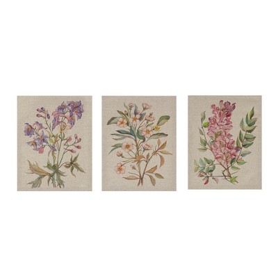 Madison Park Set of 3 14" x 11" Linen Botanicals Printed Canvas Decorative Wall Art Set : Modern Style, Unframed