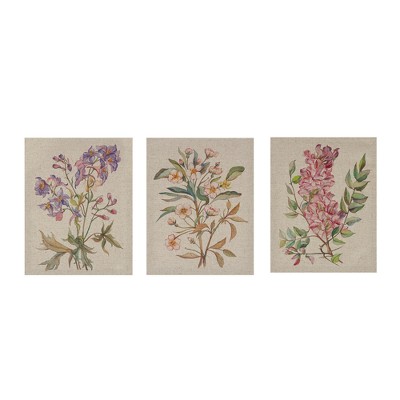 (Set of 3) 14" x 11" Linen Botanicals Printed Canvas Decorative Wall Art Set