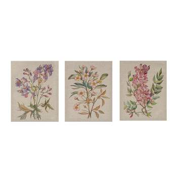 (Set of 3) 14" x 11" Linen Botanicals Printed Canvas Decorative Wall Art Set