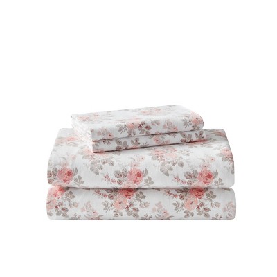 Lisalee Pink Floral Cotton Flannel Full Sheet Set