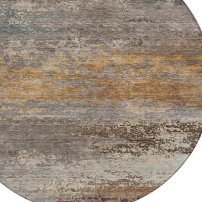 HomeRoots 8' Brown Gray And Purple Round Abstract Washable Indoor Outdoor Area Rug