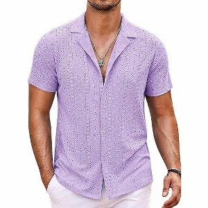 COOFANDY Mens Beach Shirt Short Sleeve Button Down Shirts Casual Cuban Collared Summer Vacation Tropical Shirts - 1 of 4