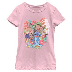 Girl's Lilo & Stitch Distressed Group Portrait T-Shirt - 1 of 4