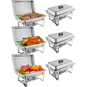 2/4/6-Pack 8QT Chafing Dish Buffet Set. Complete stainless steel warmer includes water pans and fuel holders, ready for party catering - 1 of 4