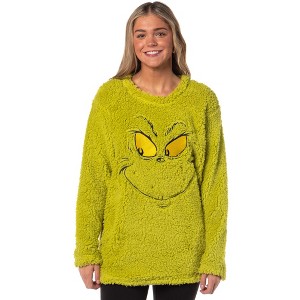 Seven Times Six Dr. Seuss How The Grinch Stole Christmas Adult Oversized Fleece Sleep Shirt Green - 1 of 4