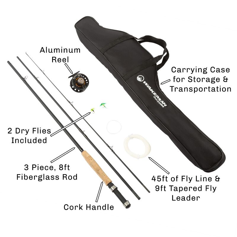 Leisure Sports 97" Collapsible Fiberglass and Cork Fishing Rod With Carry Case and Accessories, 3 of 8