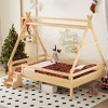 KWPZQEB Twin/Full Size Platform Bed, Montessori Wooden Bed Frame with House Design, Fence & Built-in Stairs, Low Profile Floor Bed for Kids - 2 of 4