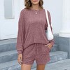 Women's Clothing Set Loose Sportswear Striped Crew Neck Long Sleeve Top Shorts Home Wear Suit - 2 of 4