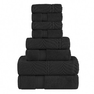 Chevron Zero Twist Cotton Solid and Jacquard Hand Towel Set of 6 by Blue Nile Mills - 1 of 4