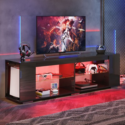 Pinmoco 70" LED TV Stand, Gaming Entertainment Center with Bookshelf & 4 Open Shelves