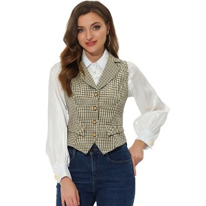INSPIRE CHIC Women's Plaid Vintage Notched Lapel Collar Single Breasted Waistcoat Vest - 1 of 4