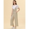 Allegra K Women's High Waist Wide Leg Belted Button Long Overalls Jumpsuit - 2 of 4