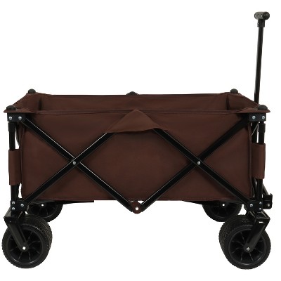 Utility Park Garden Cart, Folding Camping Trolley, Outdoor Picnic Beach Wagon, Brown