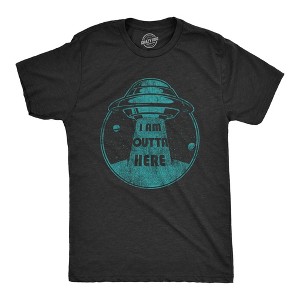 Mens I Am Outta Here T Shirt Funny Alien Abduction Spaceship Graphic Novelty Tee - Crazy Dog Men's T Shirt - 1 of 4