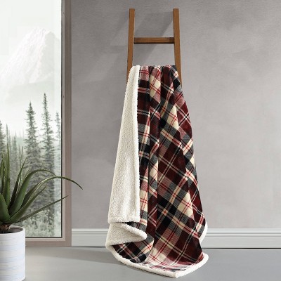 Red Plaid Reversible Sherpa Fleece Throw Blanket