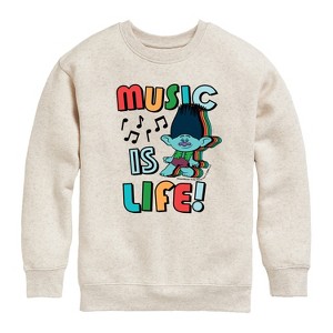 Boys' - Trolls - Music Is Life Branch Graphic Long Sleeve Fleece Sweatshirt - 1 of 4