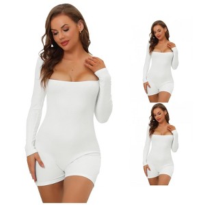 INSPIRE CHIC Women's Square Neck Leotard Jumpsuit Shapewear Tummy Control Slimming Long Sleeve Full Bodysuit 3 Packs - 1 of 4