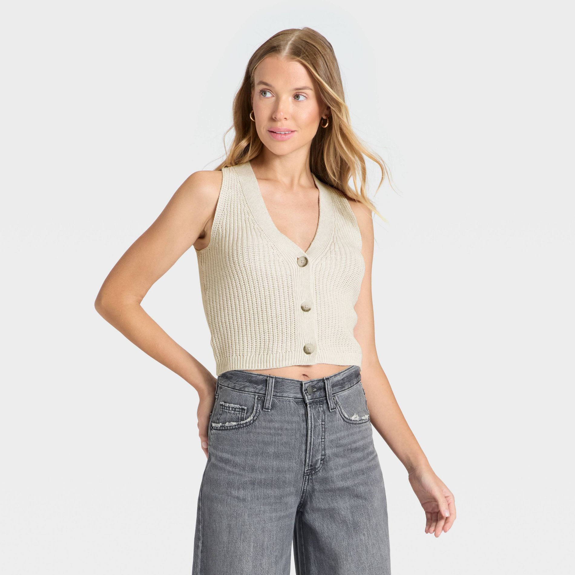 Women's Button-Front Sweater Vest - Universal Thread™ Light Gray S