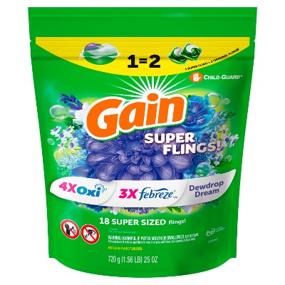 Gain Super Flings! Dewdrop Dream Laundry Detergent Pods 18 Pacs - 25oz - Thumbnail 5