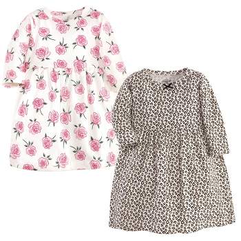 Little Treasure Baby and Toddler Girl Cotton Long-Sleeve Dresses 2pk, Leopard Rose