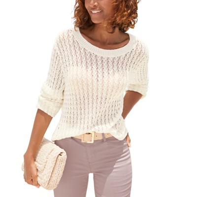 Women's Open Knit Crew Neck Sweater - LASCANA