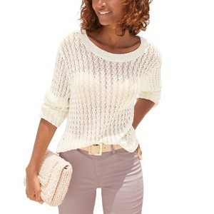 Women's Open Knit Crew Neck Sweater - LASCANA - 1 of 4