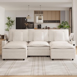 Coucheta U-Shaped Modular Cloud Sectional - Chenille Fabric with Storage Armrest, Movable Ottoman & Charging Station for Living Room - 1 of 4