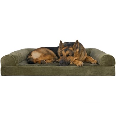 Small FurHaven Gel Foam Faux Fur & Velvet Dog Couch Sofa Bed for Dogs and Cats Dark Sage