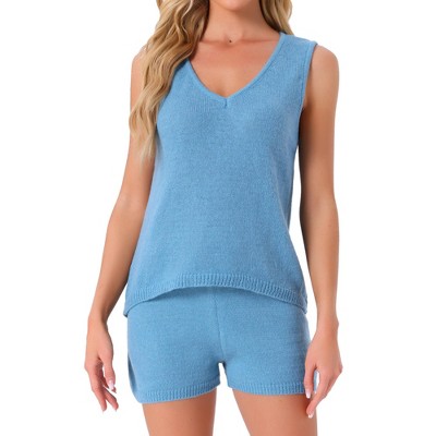 INSPIRE CHIC Women's V-Neck Tank Top and Drawstring Shorts Knit Pajama Set