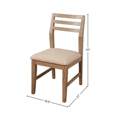 Transitional Beige Upholstered Ladderback Side Chair in Weathered Pine